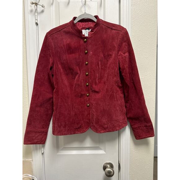 Vintage Y2K Live a Little Red Suede Leather Studded Military Jacket Size Medium - Picture 2 of 6